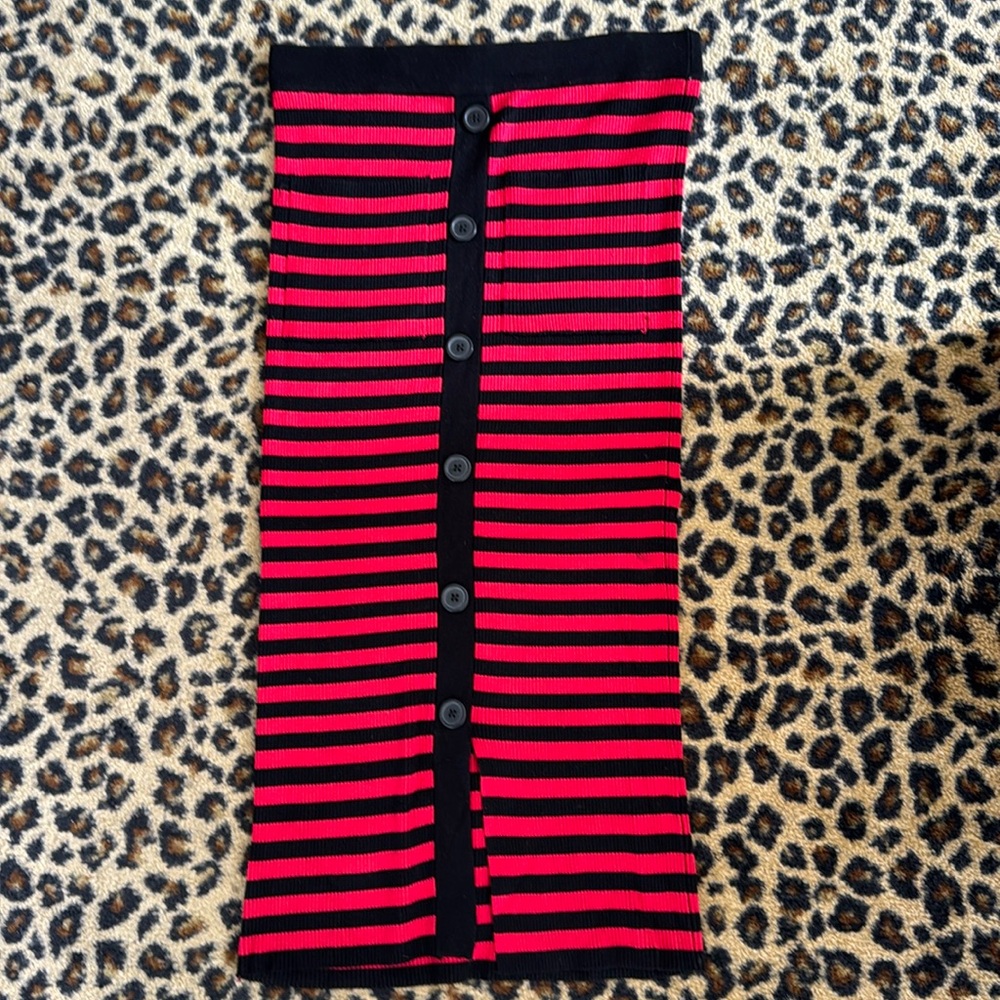 ZARA Black and Red Striped Midi Skirt